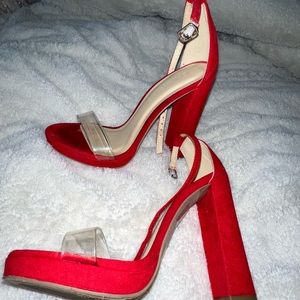 Red chunky heels